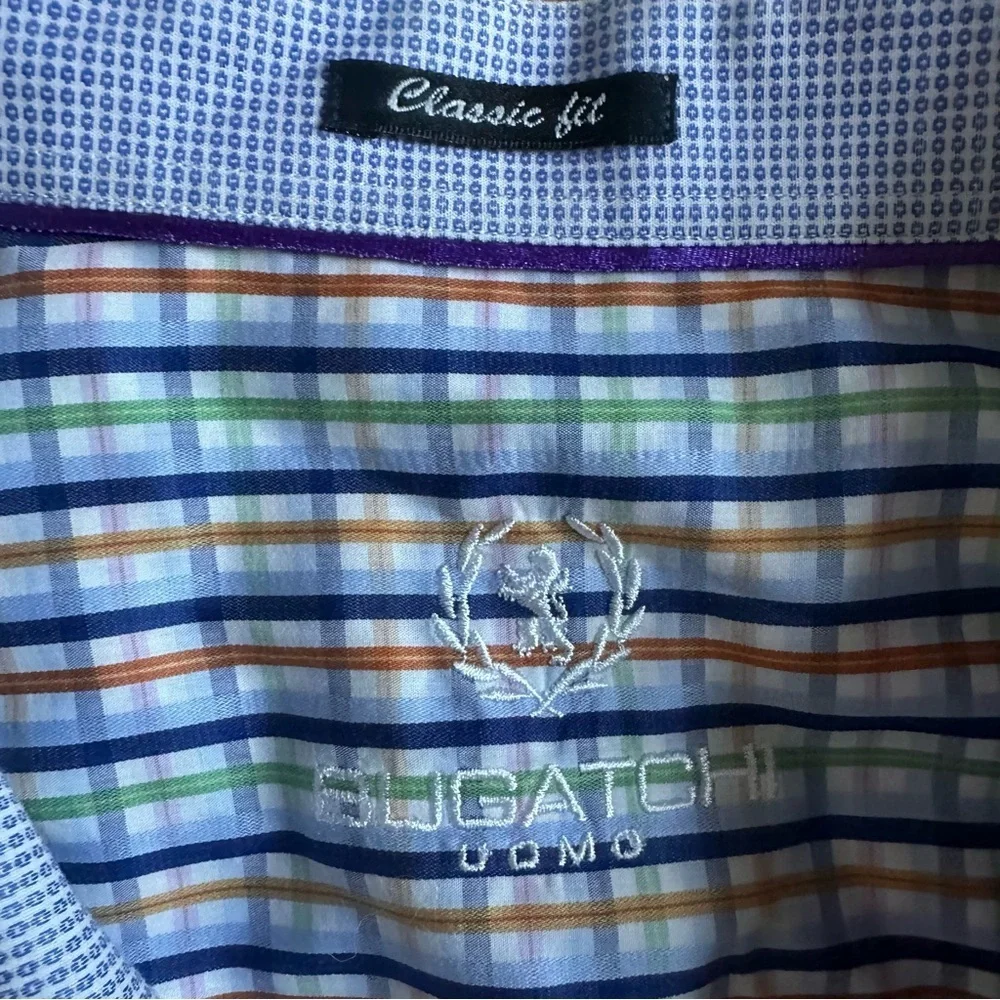 Bugatchi Uomo XXL Classic Fit Plaid Button Up Dress Shirt Multicolor